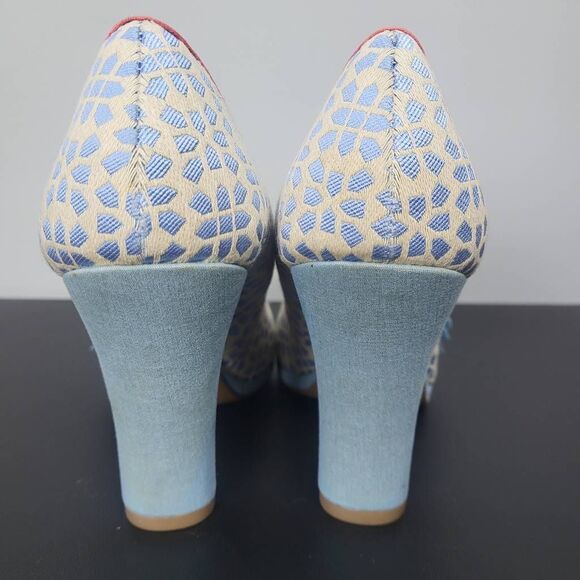 Floral Patterned Blue and Pink Women's Heels - Picture 4 of 9